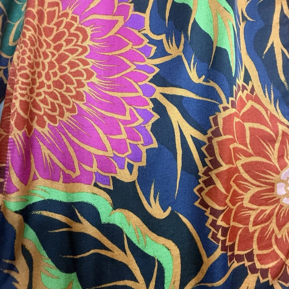 Farm Rio Floral Blouse XS Brazilian Designer Mock Neck Puff Sleeve Boho Statemen